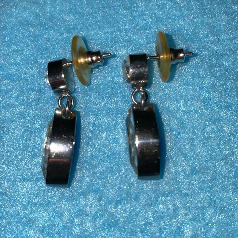 S MICHAEL DESIGN signed vintage stainless steel marquis cut crystal drop pierced